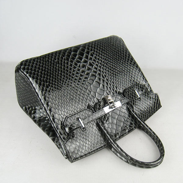 High Quality Fake Hermes Birkin 35CM Fish Veins Leather Bag Black 6089 - Click Image to Close